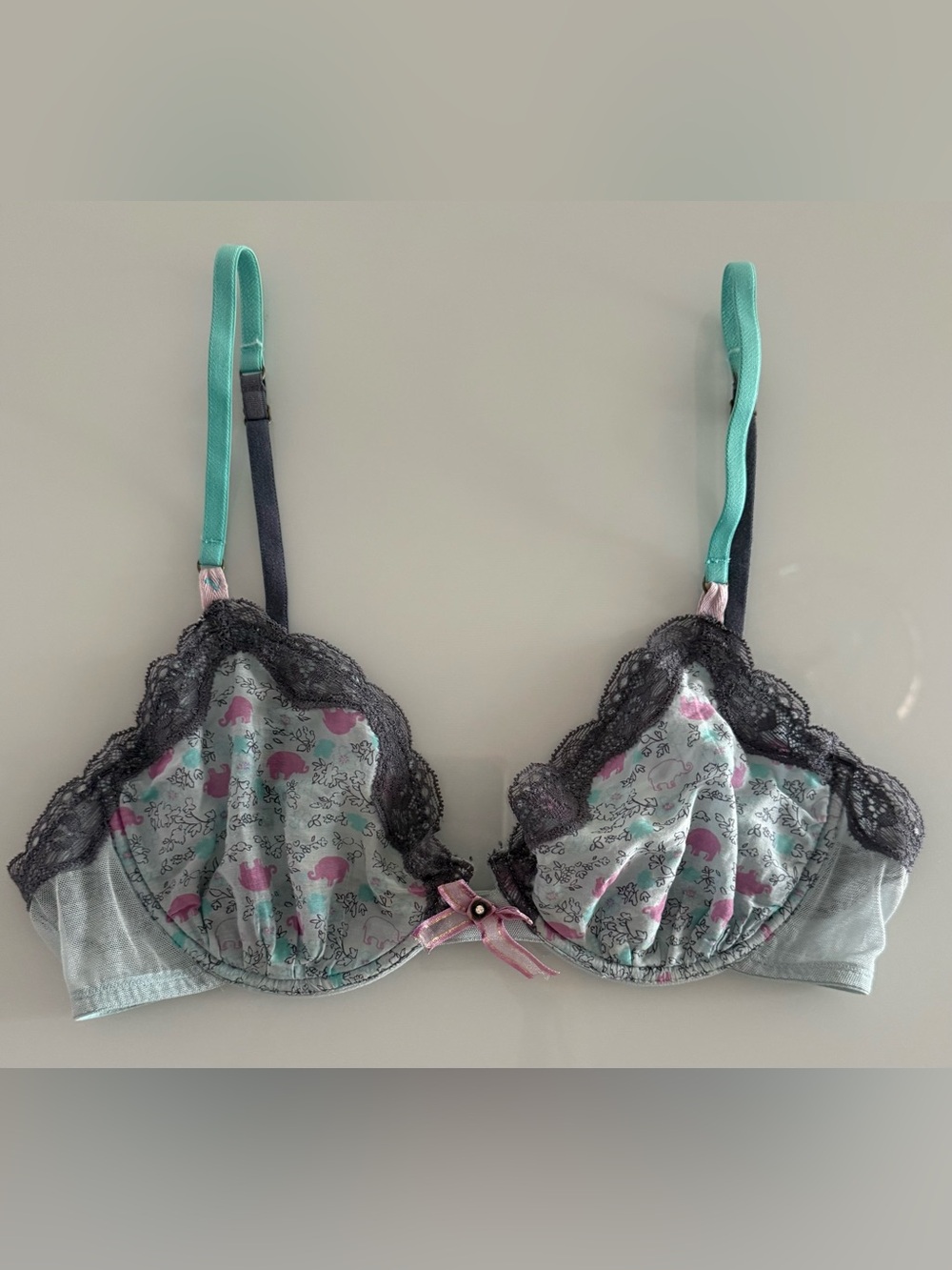 Victoria's Secret Unlined Silk & Cotton Blend Demi Elephant Floral Bra Size 34B